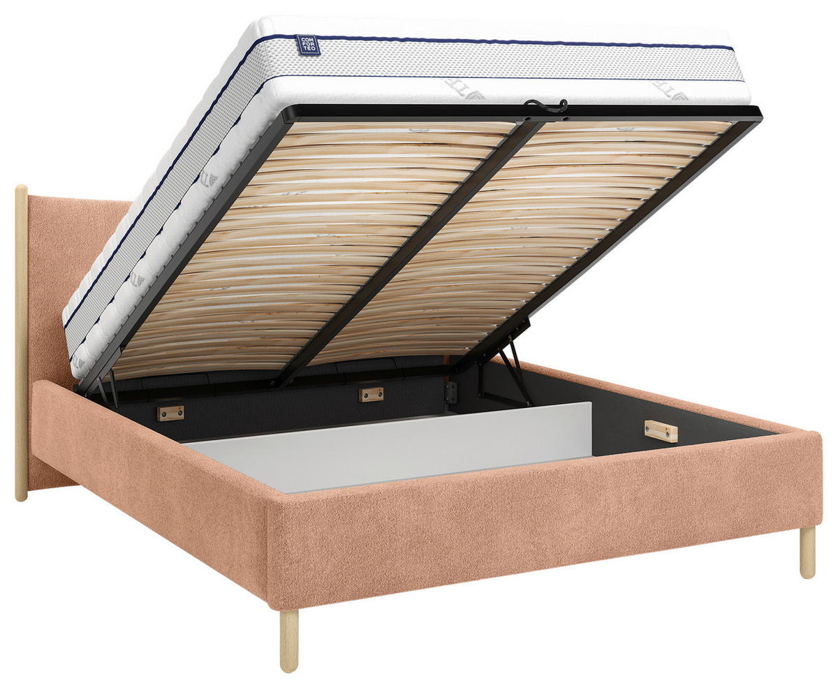 POLSTERBETT 180/200 cm,  in Rostfarben, gepolstertes Kopfteil, Lattenrost, Bettkasten,  - Rostfarben/Buchefarben, MODERN, Holz/Holzwerkstoff (180/200cm) - MID.YOU