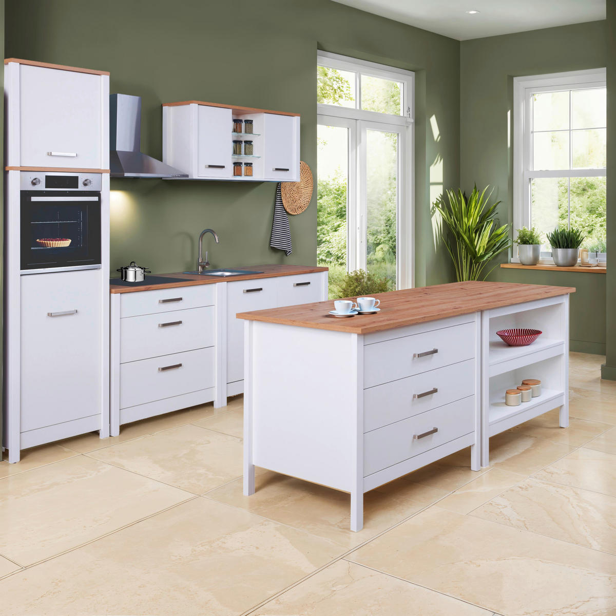KÜCHENINSEL   in Weiß, Eiche Artisan  - Silberfarben/Weiß, MODERN, Holzwerkstoff/Metall (100/92/60cm) - home24