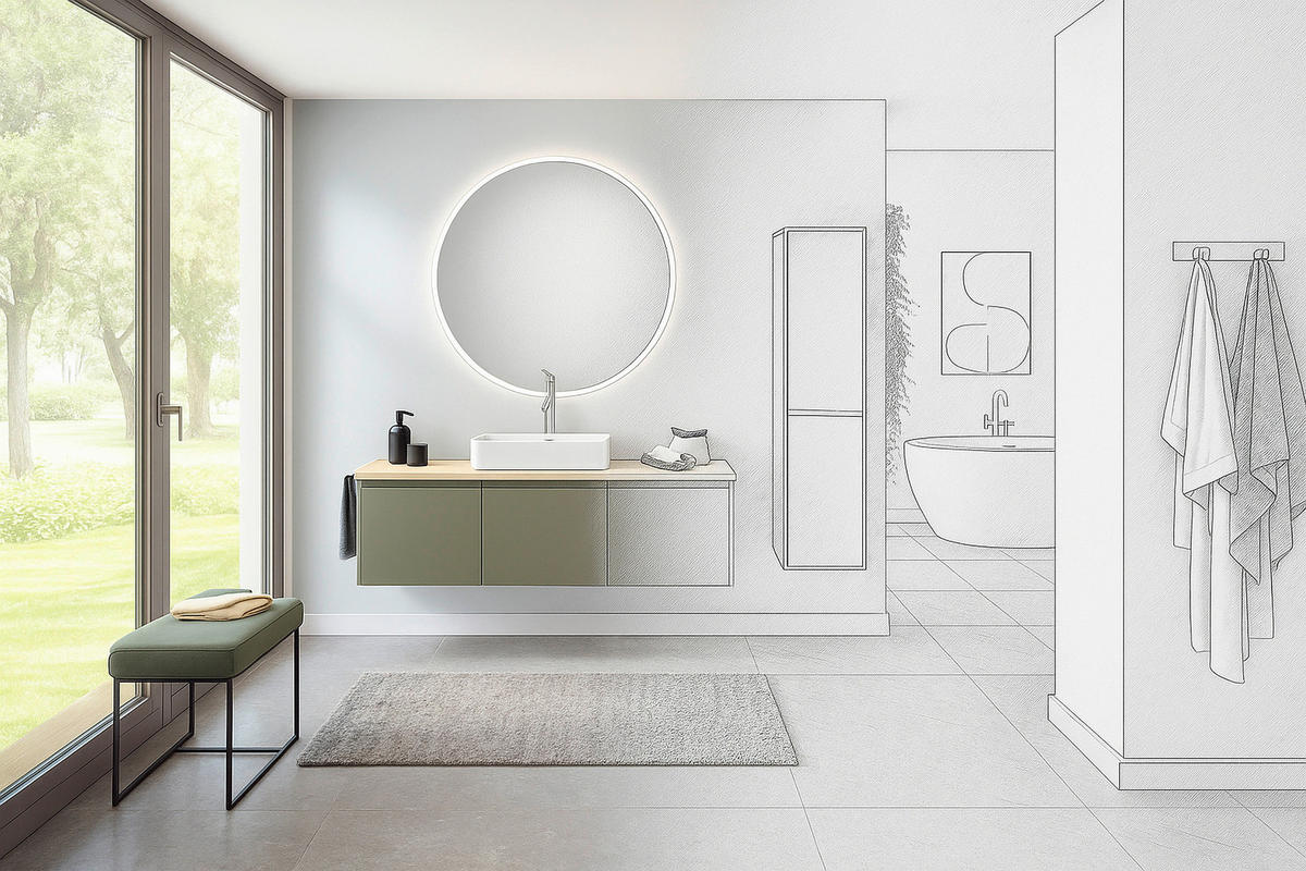 BADEZIMMER 3-teilig  in 81 cm  - Edelstahlfarben/Weiß Hochglanz, MODERN, Holzwerkstoff/Stein (81cm) - Nobilia