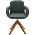 ARMLEHNSTUHL  Lederauswahl, Stoffauswahl, Typenauswahl, Sitzfläche 360° drehbar, automatische Rückholfunktion  Echtleder  - Dunkelgrün/Eichefarben, Natur, Leder/Holz (60/86/60cm) - Valnatura