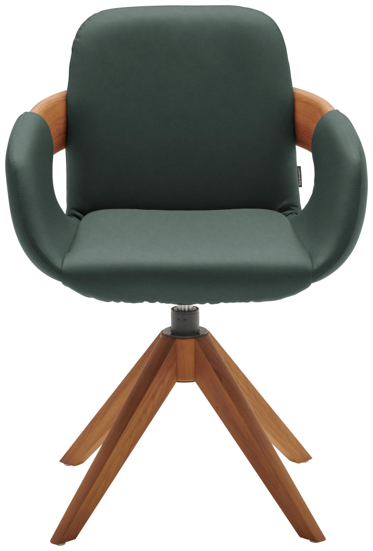 ARMLEHNSTUHL  Lederauswahl, Stoffauswahl, Typenauswahl, Sitzfläche 360° drehbar, automatische Rückholfunktion  Echtleder  - Dunkelgrün/Eichefarben, Natur, Leder/Holz (60/86/60cm) - Valnatura