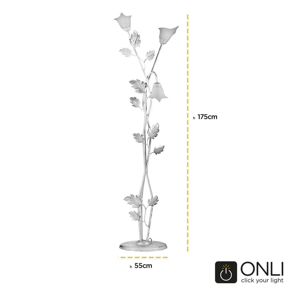 STEHLEUCHTE 55/175 cm    - Silberfarben/Weiß, KONVENTIONELL, Glas/Metall (55/175cm)
