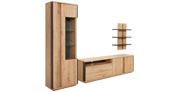 WOHNWAND  in Grau, Eichefarben  252/200/41 cm  - Eichefarben/Grau, Design, Glas/Holzwerkstoff (252/200/41cm) - Cantus