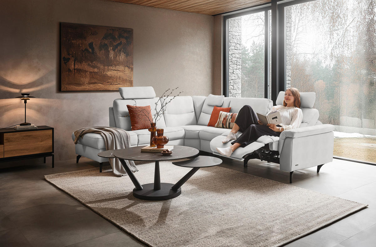 ECKSOFA in Echtleder Weiss  - Weiss/Anthrazit, Design, Leder/Metall (249/280cm) - Himolla Komfortklass