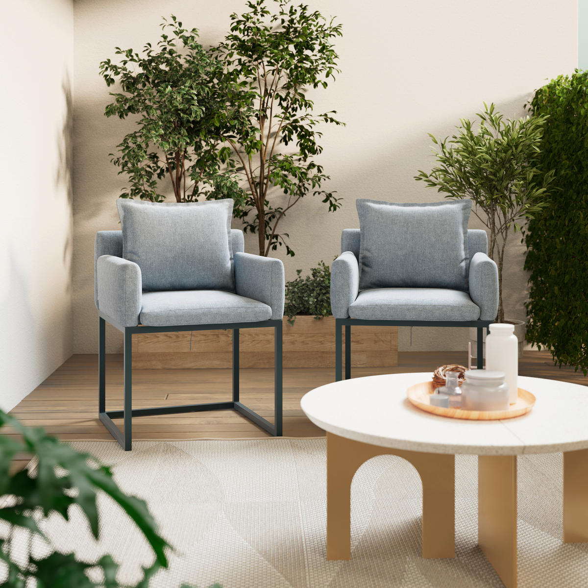 ZAHRADNÍ KŘESLO, kov, textil - šedá/šedomodrá, Moderní, kov/textil (63/75/60cm) - Gardenson