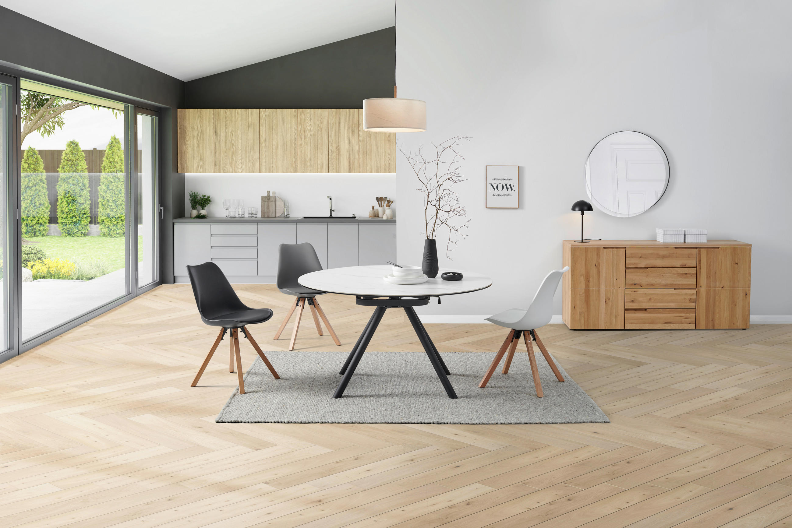 ESSTISCH in Metall, Glas, Keramik  - Schwarz/Weiß, LIFESTYLE, Glas/Keramik (80-130/75-77/130cm) - MID.YOU