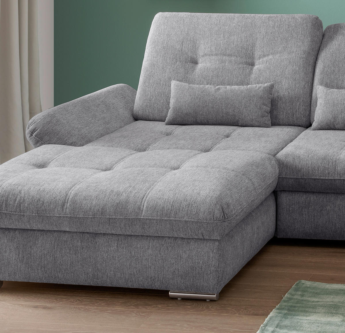 WOHNLANDSCHAFT in Chenille Dunkelgrau  - Chromfarben/Dunkelgrau, Design, Textil/Metall (195/376/254cm) - Livetastic