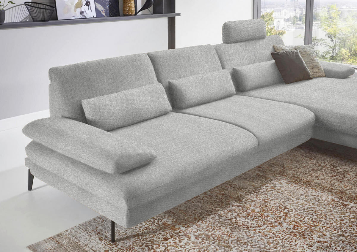 ECKSOFA in Chenille Ecru  - Ecru/Schwarz, Design, Textil/Metall (310/180cm) - Dieter Knoll