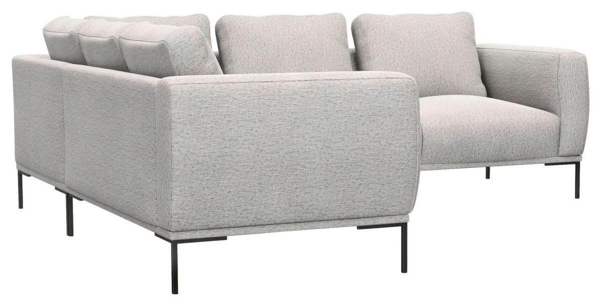ECKSOFA Hellgrau Webstoff, Flachgewebe  - Hellgrau/Schwarz, Design, Textil/Metall (219/252cm) - Livetastic