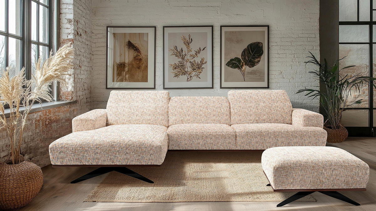 ECKSOFA PORTLAND in Struktur Blau, Gelb, Rot, Weiß Kopfteilverstellung  187/295 cm  - Blau/Gelb, Design, Holz/Textil (187/295cm) - Livetastic