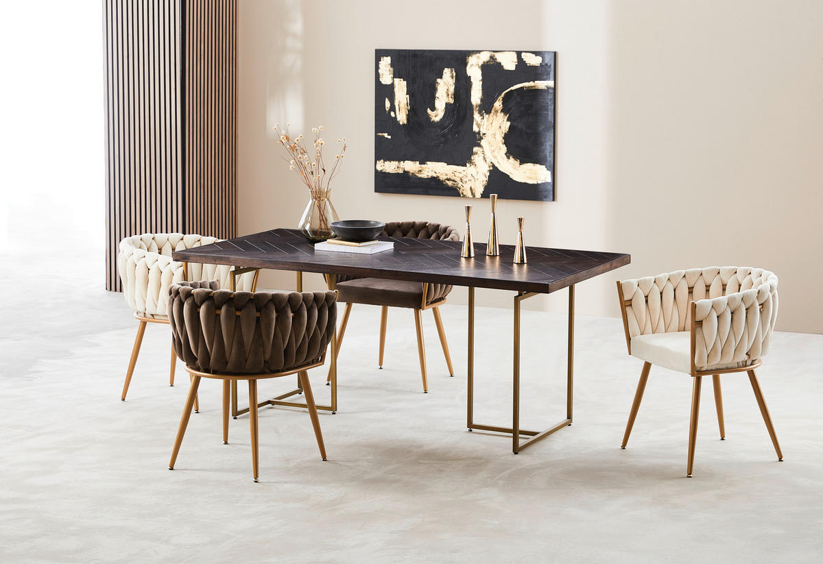 STOLIČKA S PODRÚČKAMI, zamat, hnedá - hnedá/zlatá, Lifestyle, kov/textil (60/78/55cm) - Ambia Home