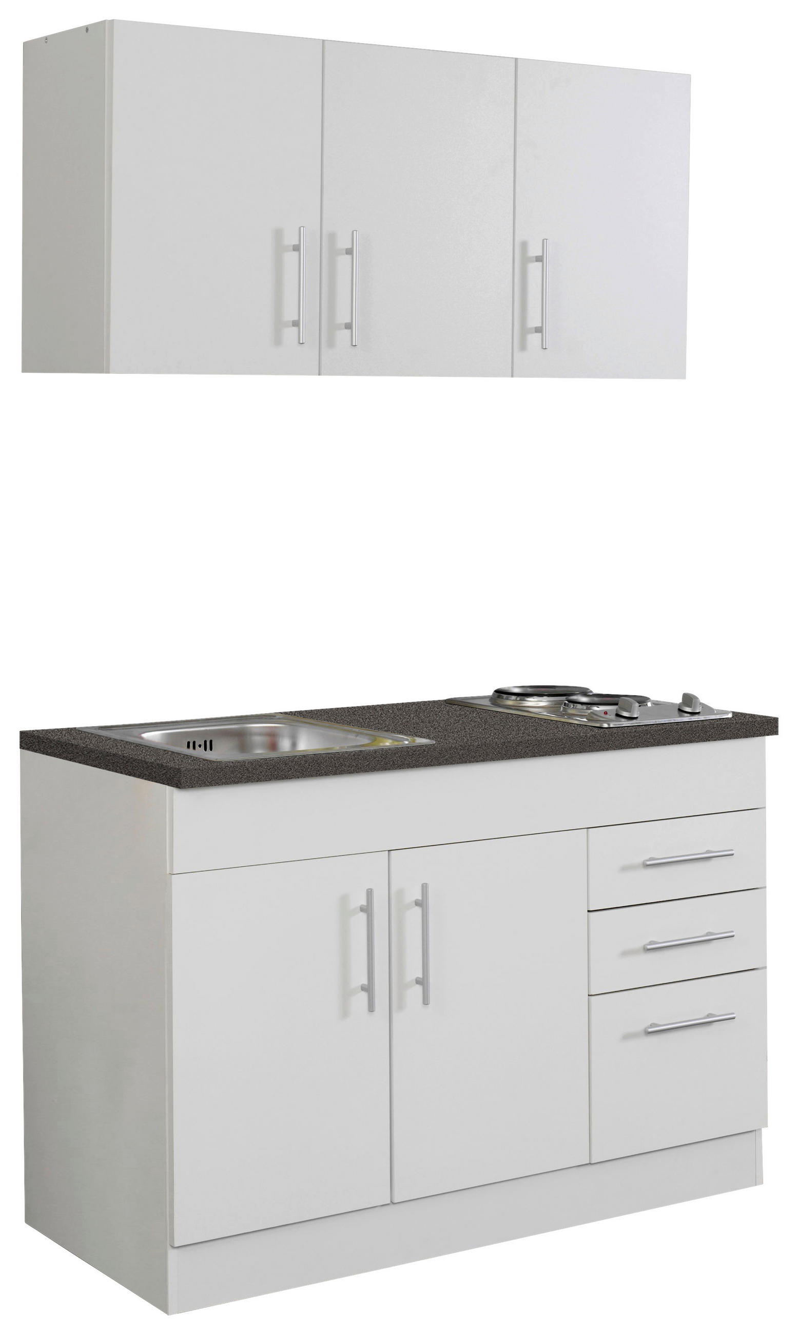 MINIKÜCHE 120 cm   in Weiß  - Chromfarben/Graphitfarben, MODERN, Holzwerkstoff/Metall (120cm) - Held