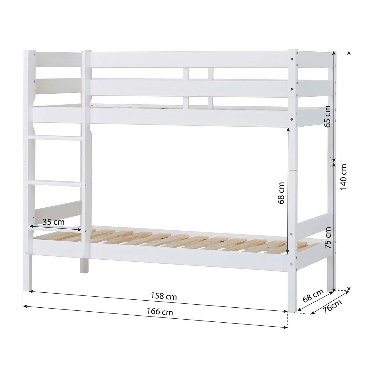 ETAGENBETT - Naturfarben/Weiß, MODERN, Holz (70/160cm) - MID.YOU