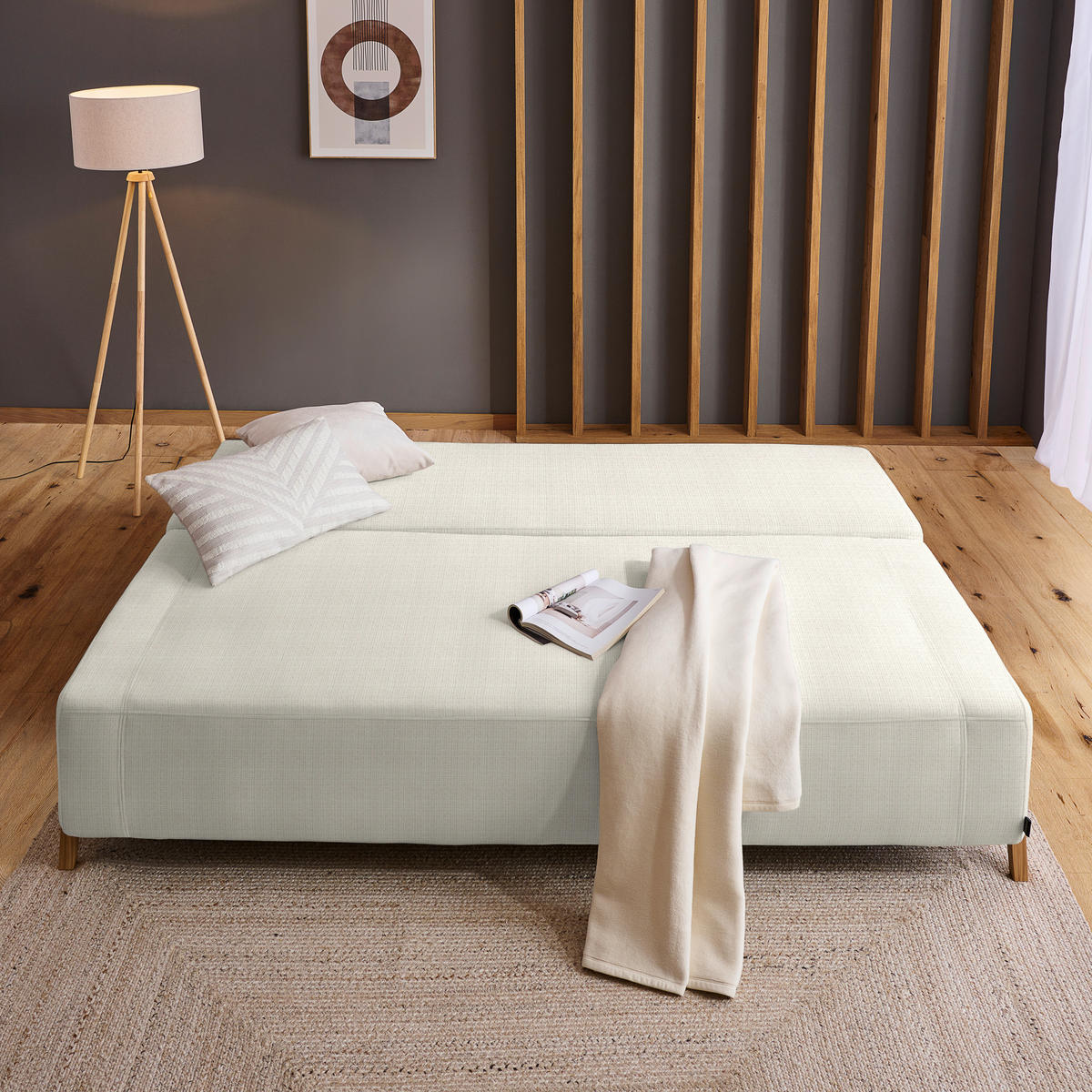SCHLAFSOFA Chenille Ecru  - Ecru/Naturfarben, Design, Holz/Textil (211/88/102cm) - Niels Andersson