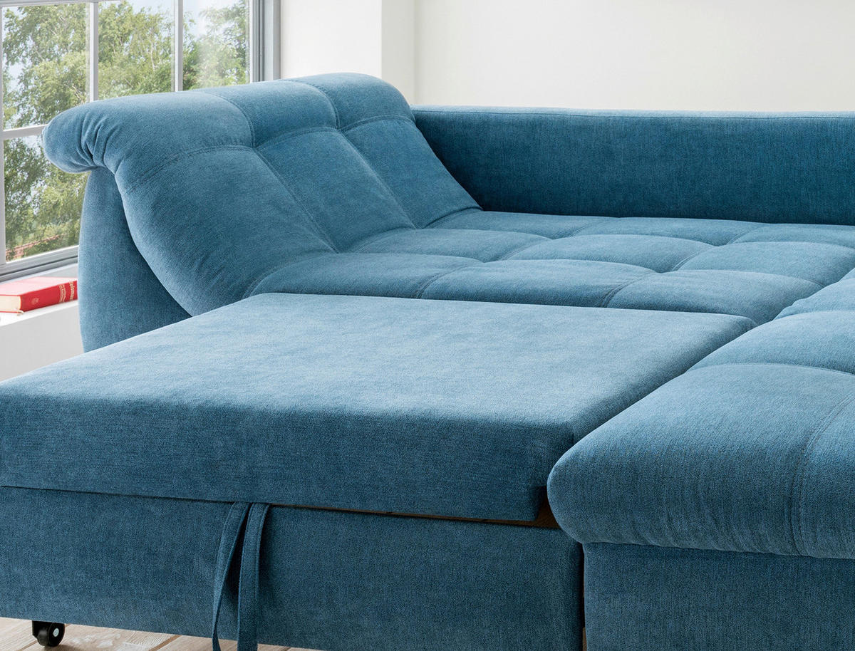 ECKSCHLAFSOFA in Mikrofaser Blau  - Chromfarben/Blau, Modern, Textil/Metall (250/190cm) - Livetastic