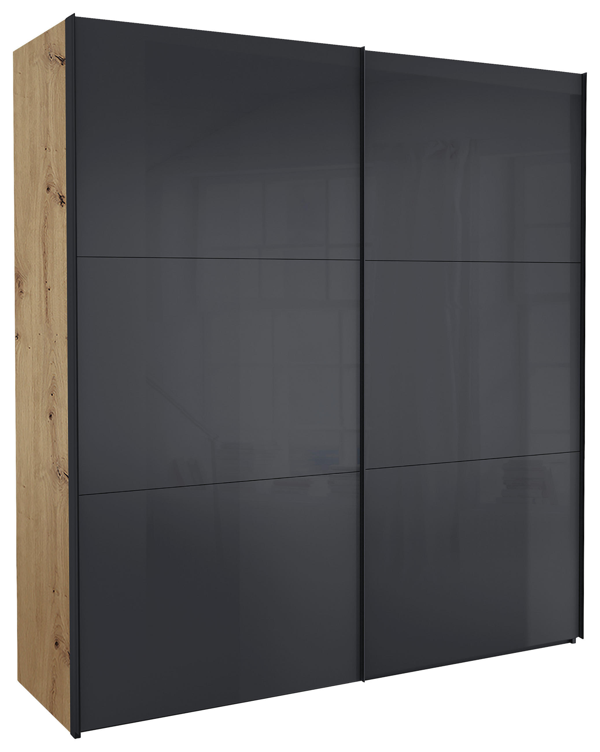 SCHWEBETÜRENSCHRANK 200/216/68 cm 2-türig - Dunkelgrau/Schwarz, KONVENTIONELL, Glas/Holzwerkstoff (200/216/68cm) - Hom`in