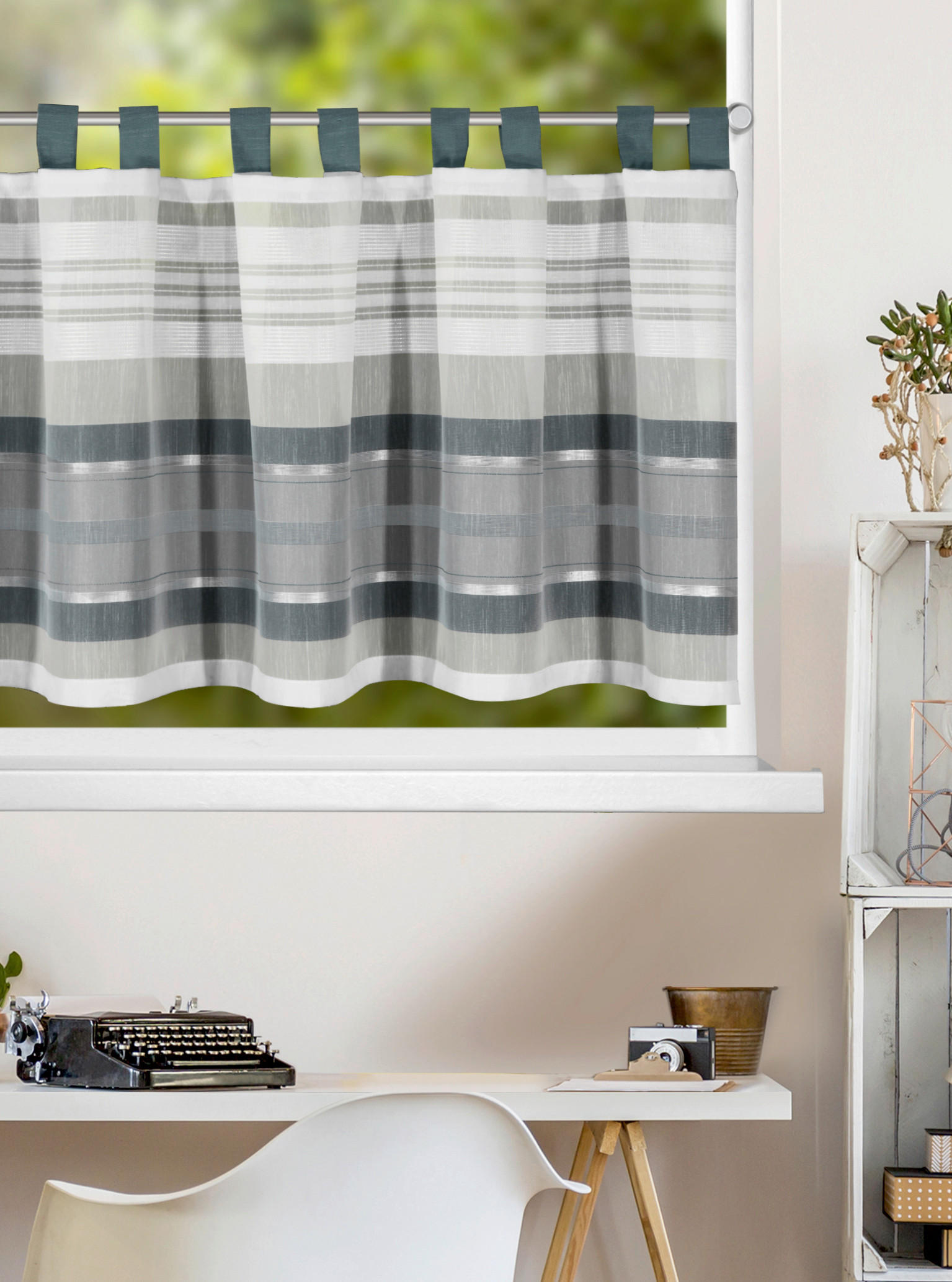 KURZGARDINE  140/45 cm  - Blau/Weiß, Basics, Textil (140/45cm)