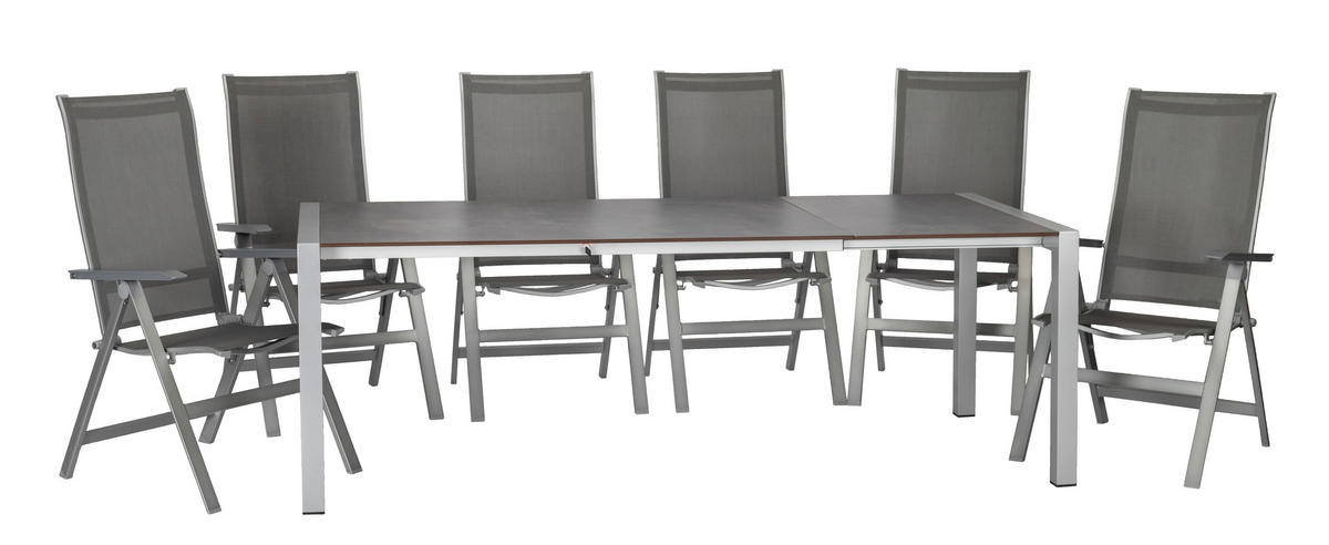 GARTENSET beschichtet Aluminium  - Platinfarben/Anthrazit, Basics, Textil/Metall (160+60/98/74cm) - Acamp