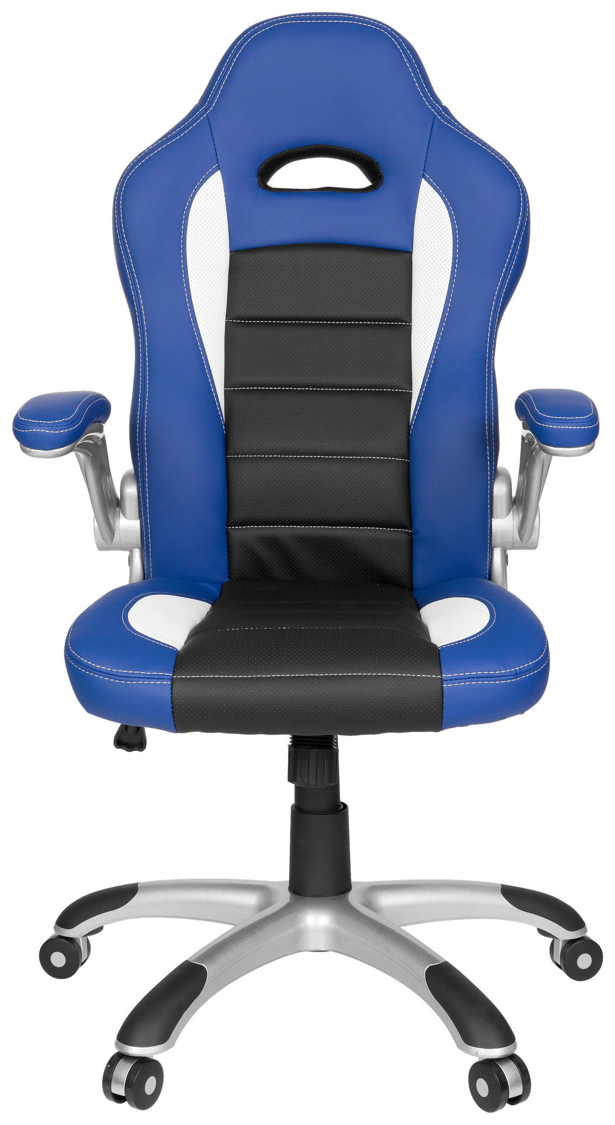 GAMINGSTUHL  in Lederlook Blau, Schwarz, Weiß  - Blau/Silberfarben, MODERN, Kunststoff/Textil (64/118/57cm) - MID.YOU