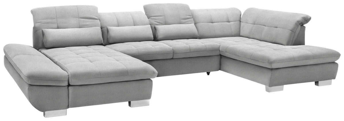 WOHNLANDSCHAFT in Mikrofaser Hellgrau  - Chromfarben/Hellgrau, Design, Kunststoff/Textil (204/350/211cm) - Xora