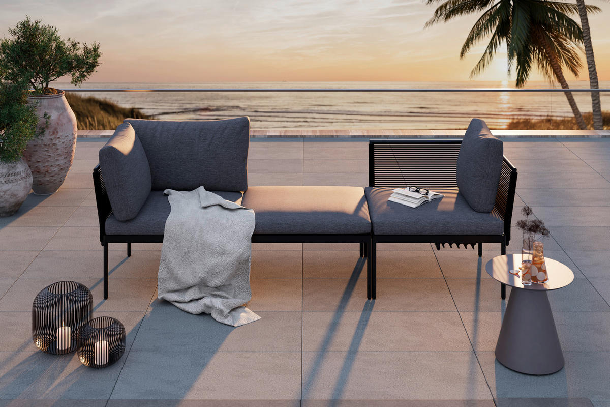 GARTENSET 3-teilig Webstoff Eisen 3-teilig  - Anthrazit, Basics, Textil/Metall (240/70/67cm) - Ambia Garden