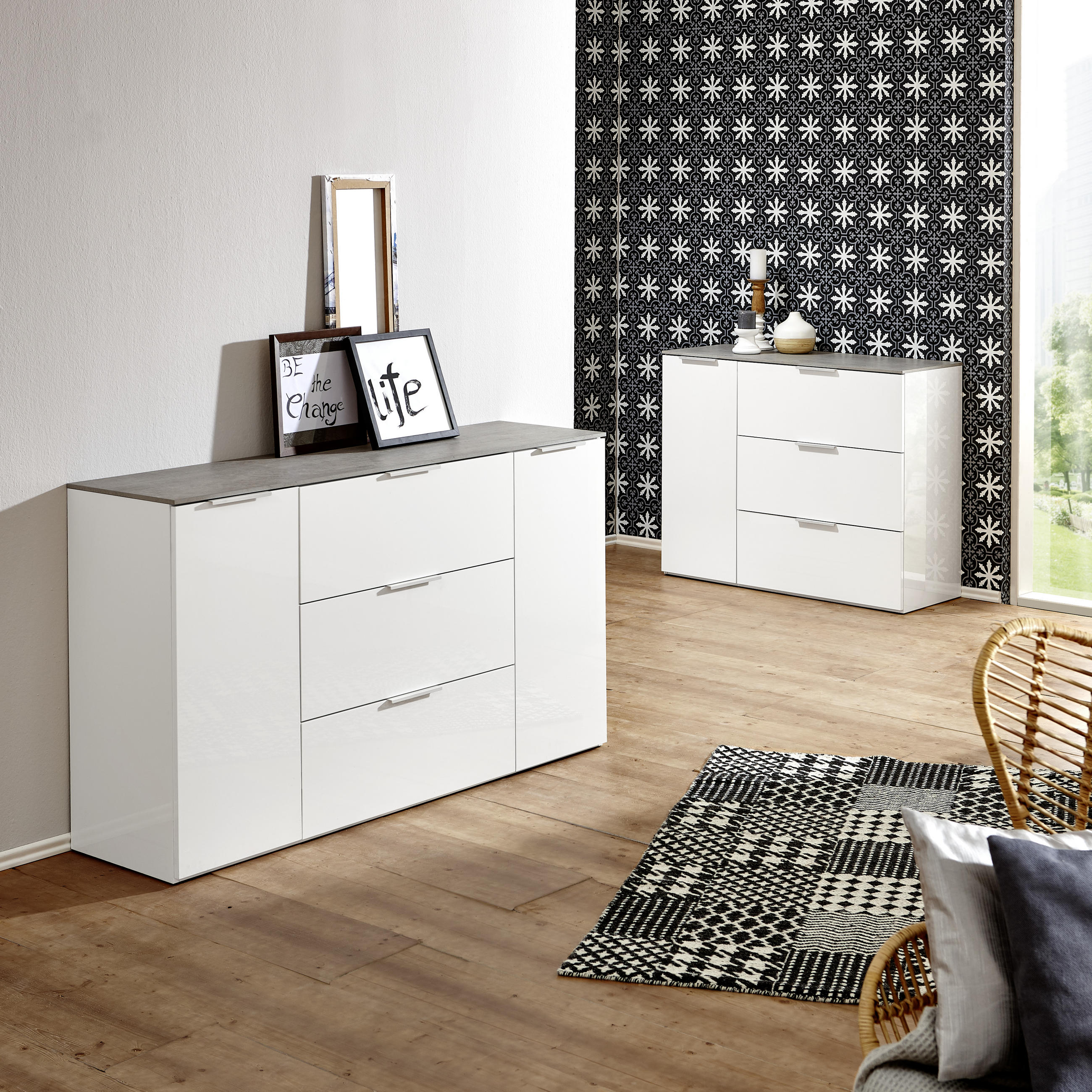 SIDEBOARD Galaverna  in 159,6/93,50/45 cm  - Weiß Hochglanz/Weiß, Design, Holzwerkstoff/Metall (159,6/93,50/45cm) - Carryhome