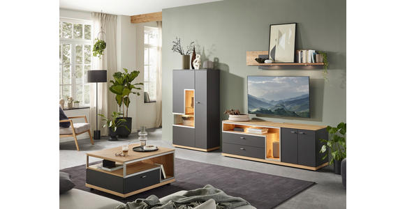 HIGHBOARD Eichefarben, Schieferfarben  90,3/160,7/42,4 cm  - Schieferfarben/Edelstahlfarben, Design, Glas/Holz (90,3/160,7/42,4cm) - Dieter Knoll