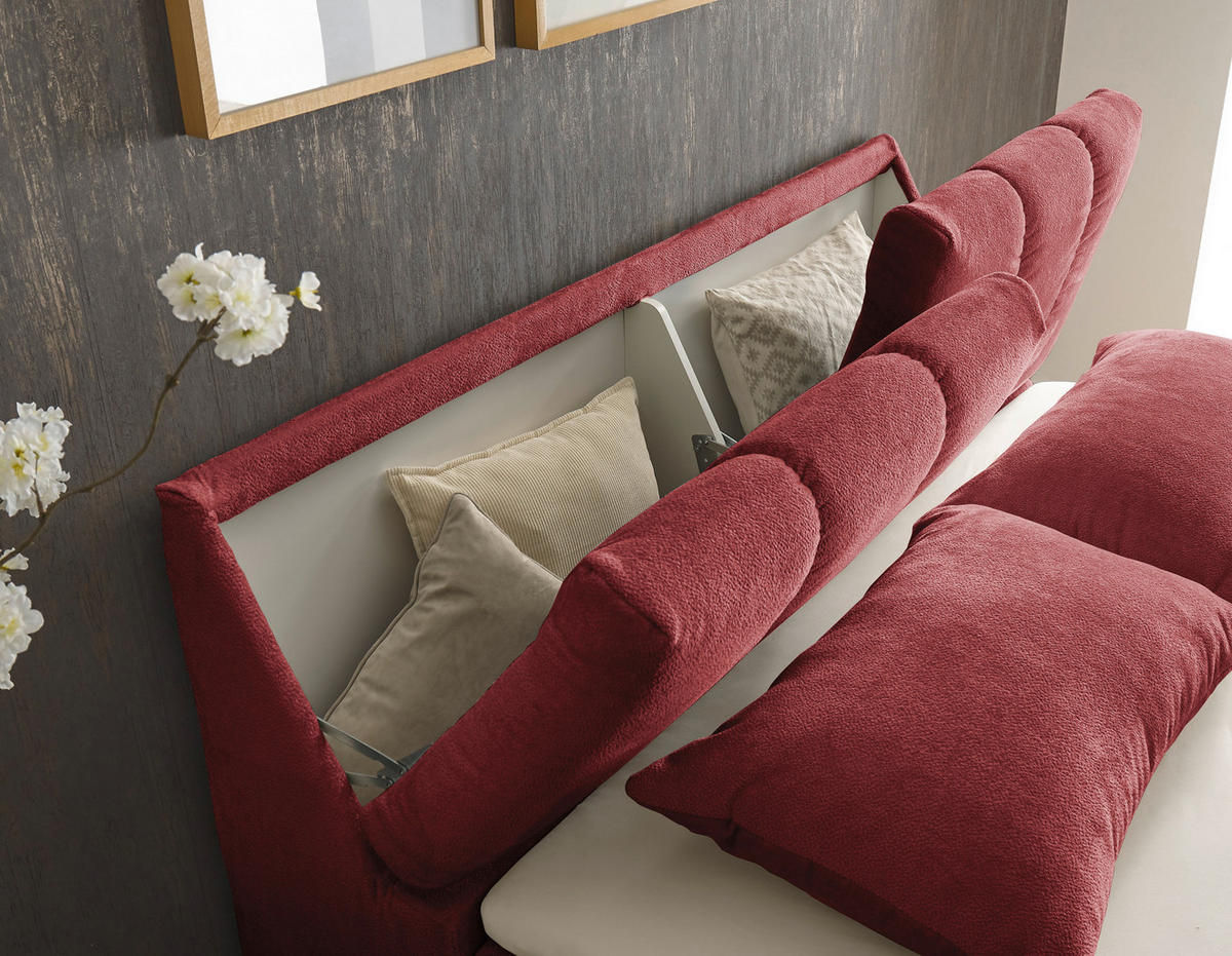 BOXBETT 180/200 cm,  in Rot, gepolstertes Kopfteil, Bettkasten, Topper,  - Rot/Schwarz, MODERN, Holzwerkstoff/Kunststoff (180/200cm) - MID.YOU