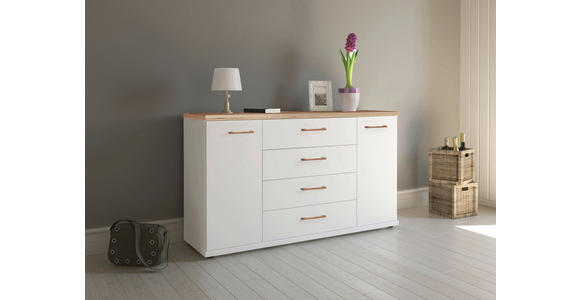 SIDEBOARD Weiß, Eiche Bianco  - Eiche Bianco/Schwarz, KONVENTIONELL, Holz/Holzwerkstoff (149/86/42cm) - Venda