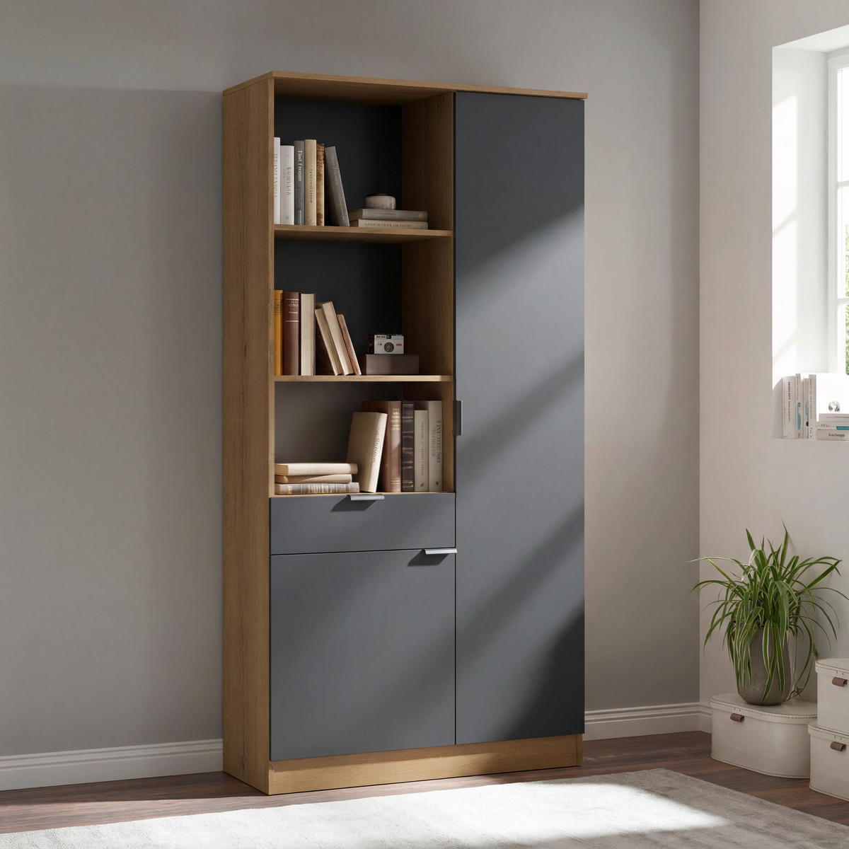 BUFFET 100/200/41 cm  in Schwarz, Eichefarben  - Eichefarben/Schwarz, Basics, Holzwerkstoff/Metall (100/200/41cm) - MID.YOU
