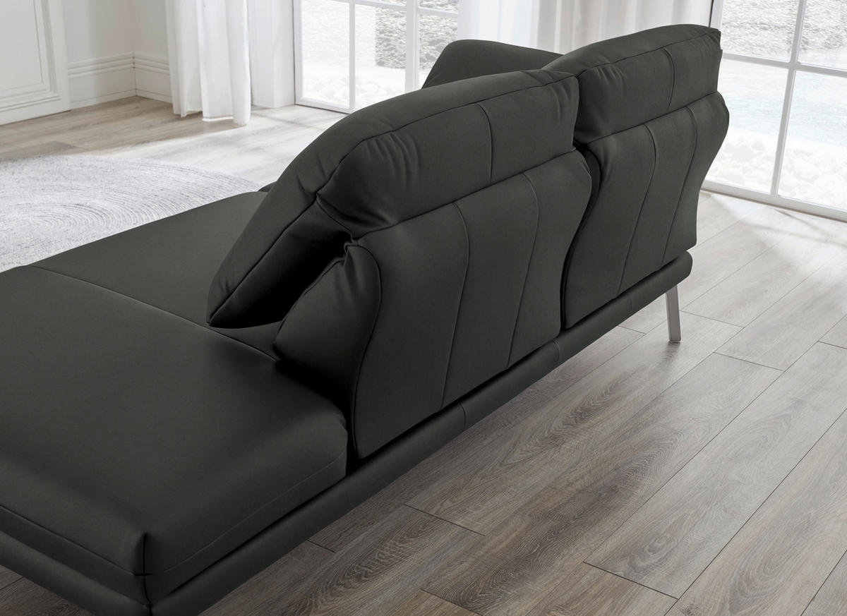 RÉCAMIERE in Echtleder Dunkelgrau  - Chromfarben/Dunkelgrau, Design, Leder/Metall (209/85-109/95-16cm) - Dieter Knoll