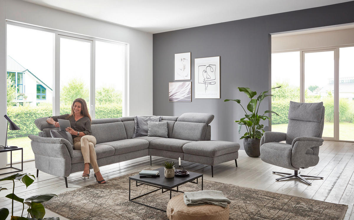 ECKSOFA in Struktur Grau  - Schwarz/Grau, Modern, Textil/Metall (275/235cm) - Cantus