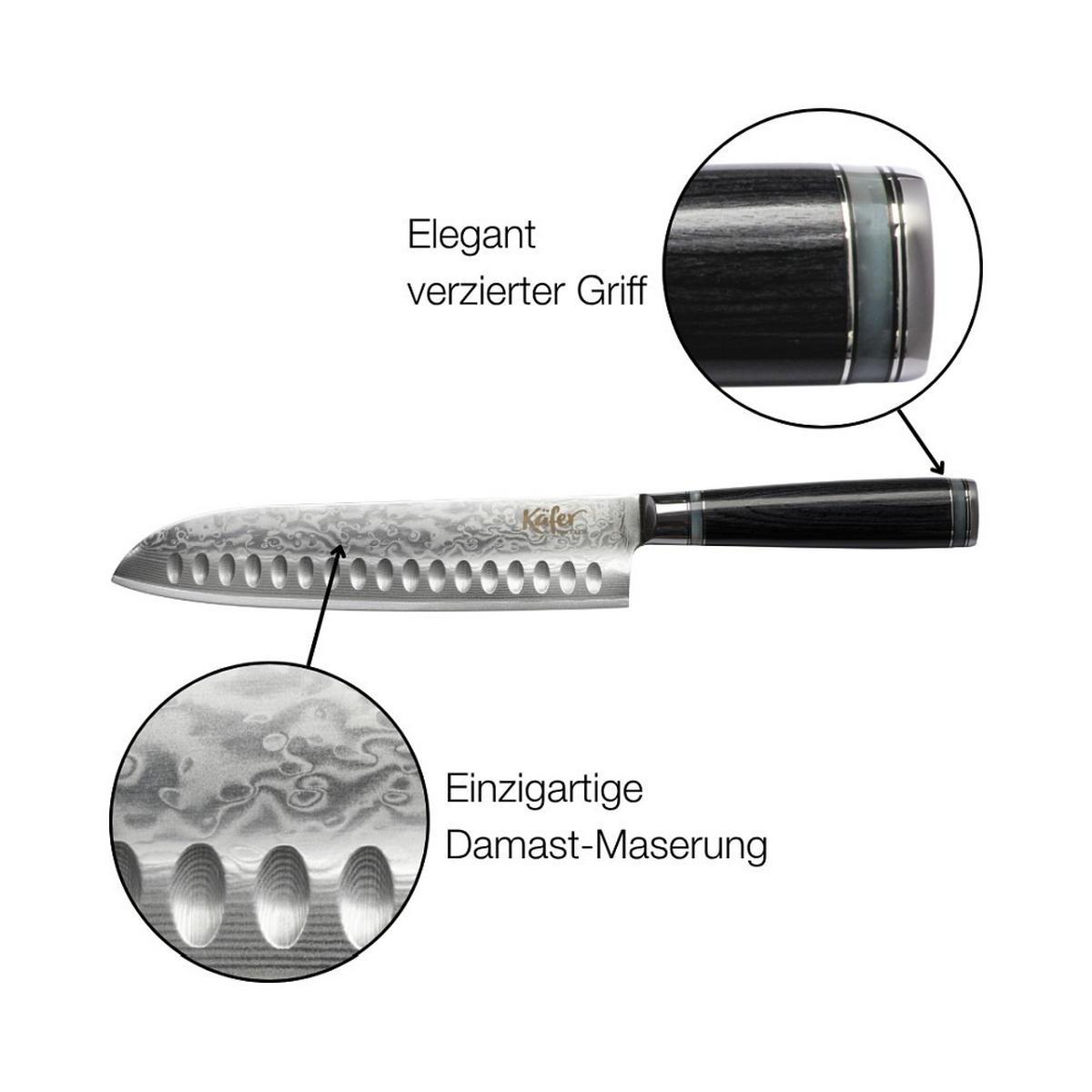Cuțit Santoku 20.5 cm  - culoare inox/negru, Basics, lemn/metal (20.5cm) - Käfer