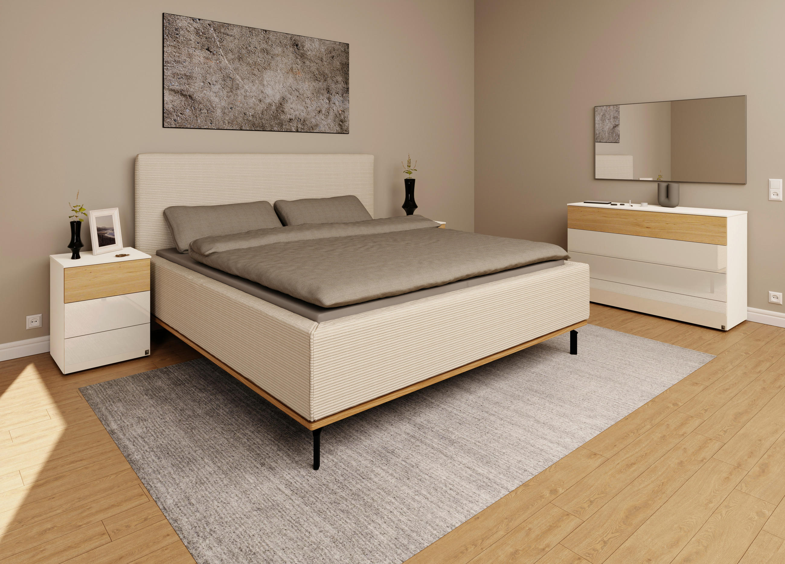 POLSTERBETT Matratze, Lattenrost, Bettkasten 180/200 cm  in Creme  - Creme/Graphitfarben, Design, Holz/Textil (180/200cm) - Musterring