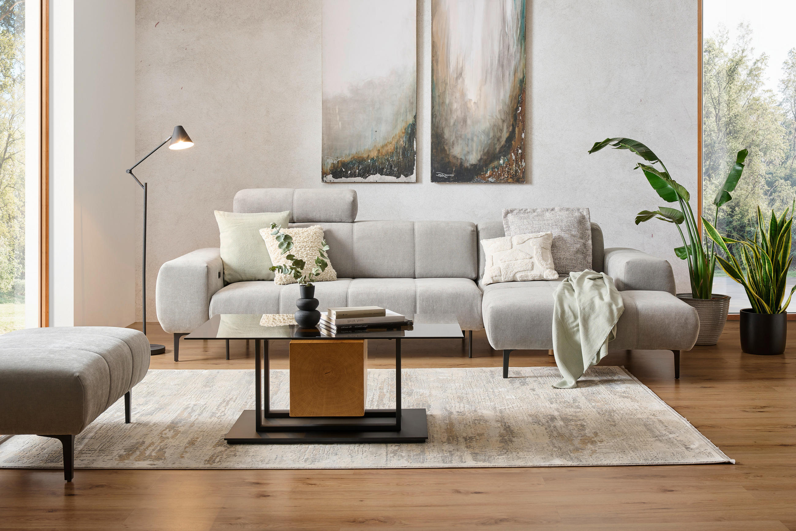 ECKSOFA inkl. Funktionen Grau Chenille  - Schwarz/Grau, Design, Textil/Metall (311/167cm) - Xora