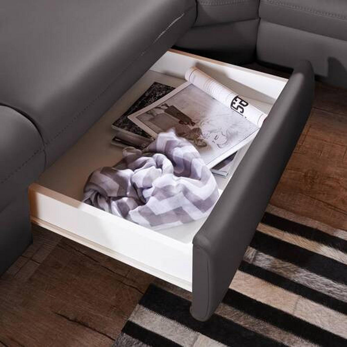 ECKSOFA in Echtleder Dunkelbraun  - Dunkelbraun/Alufarben, Design, Leder/Metall (239/271cm) - Cantus