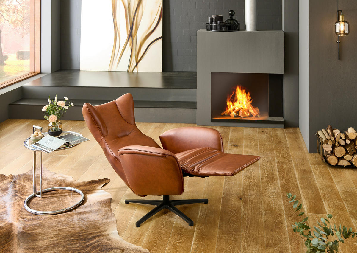 RELAXSESSEL 75/106/86 cm  in Leder Senfgelb  - Senfgelb/Schwarz, Design, Leder/Metall (75/106/86cm) - Valdera