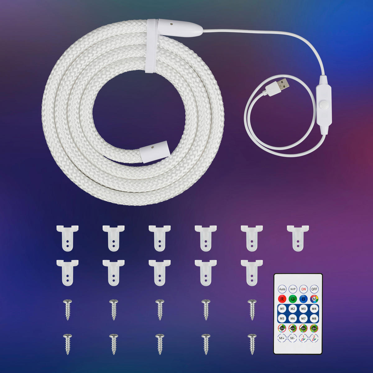 LED SZALAG 200 cm  - fehér, Basics, műanyag (200cm)