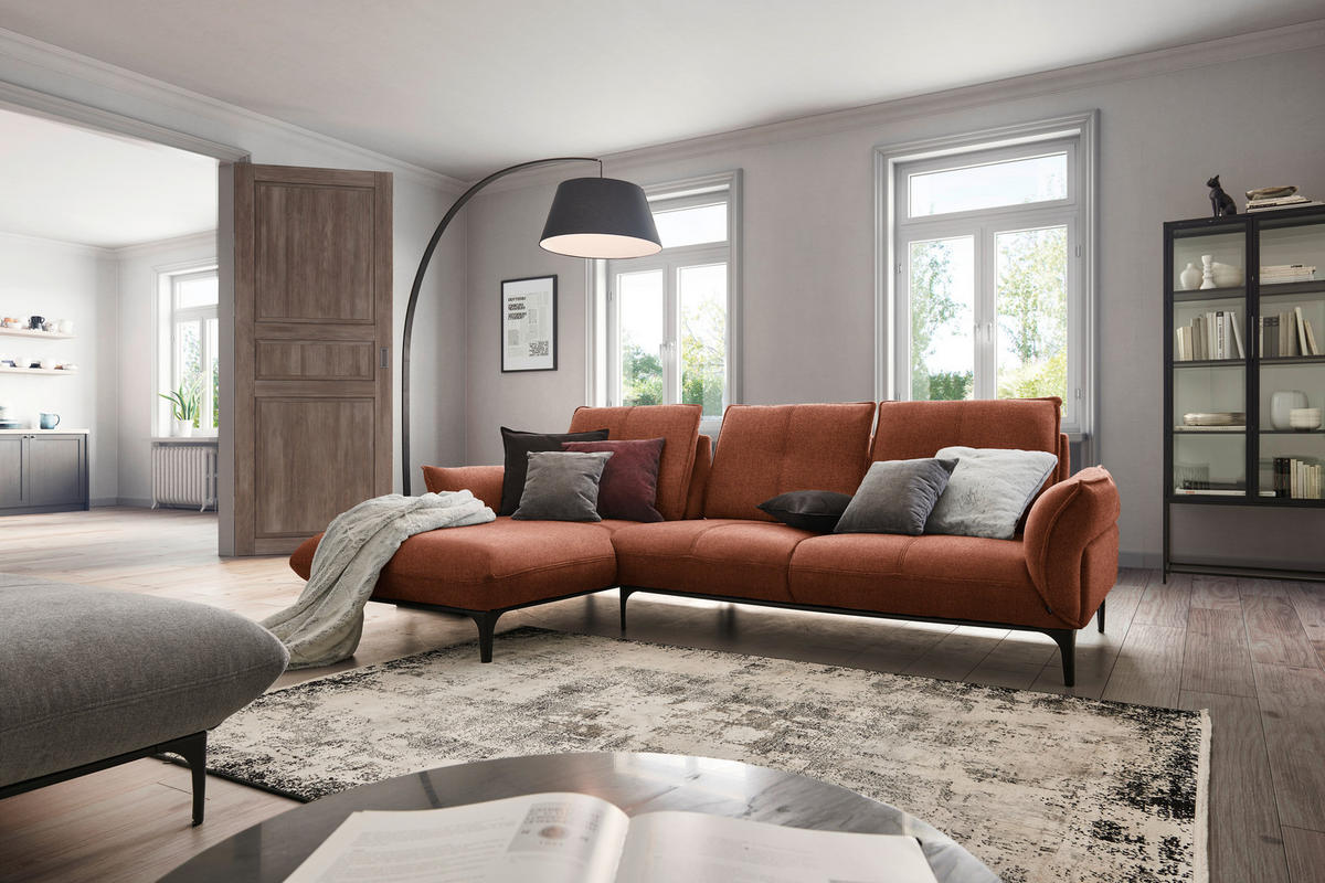 ECKSOFA in Webstoff Orange, Rostfarben  182/277 cm  - Rostfarben/Schwarz, Natur, Textil (182/277cm) - Valnatura