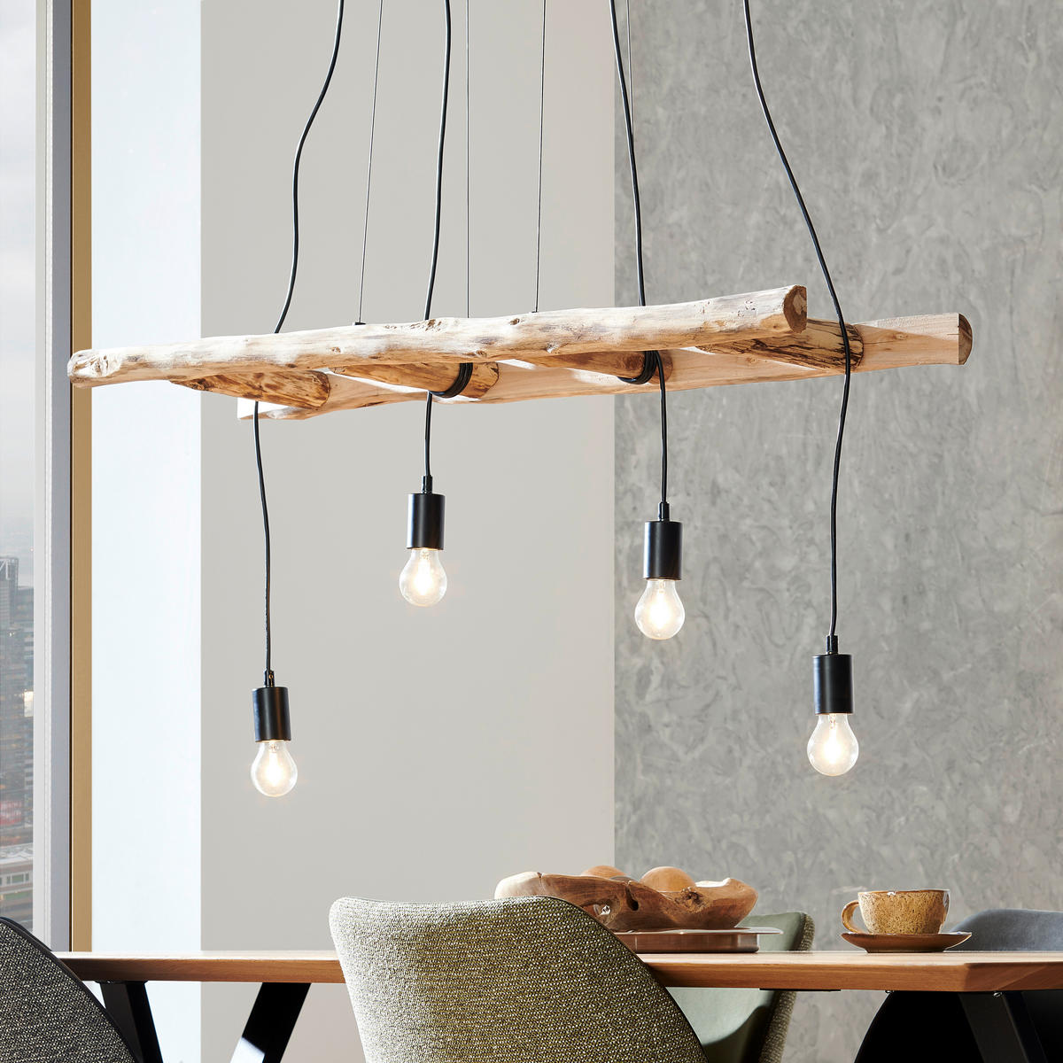 HÄNGELEUCHTE Rustic 115/30/192 cm   - Schwarz/Naturfarben, Design, Holz/Metall (115/30/192cm) - Marama