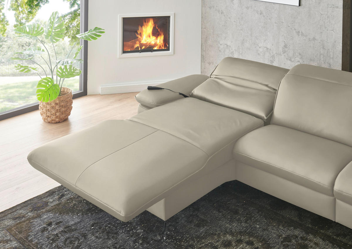 ECKSOFA  Echtleder Ecru  - Ecru/Schwarz, Design, Leder/Metall (169/307cm) - Beldomo Premium