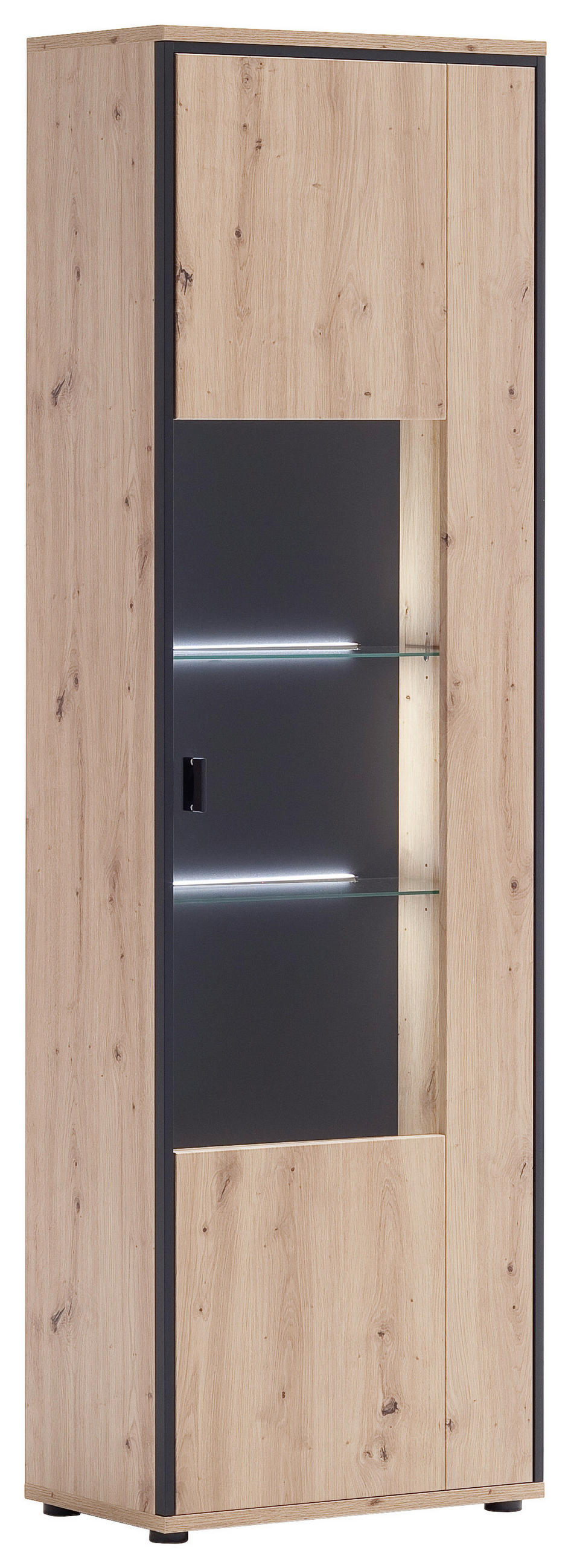 VITRINE  in Anthrazit, Klar, Eichefarben - Klar/Eichefarben, Design, Glas/Holzwerkstoff (63/210/38cm) - MID.YOU