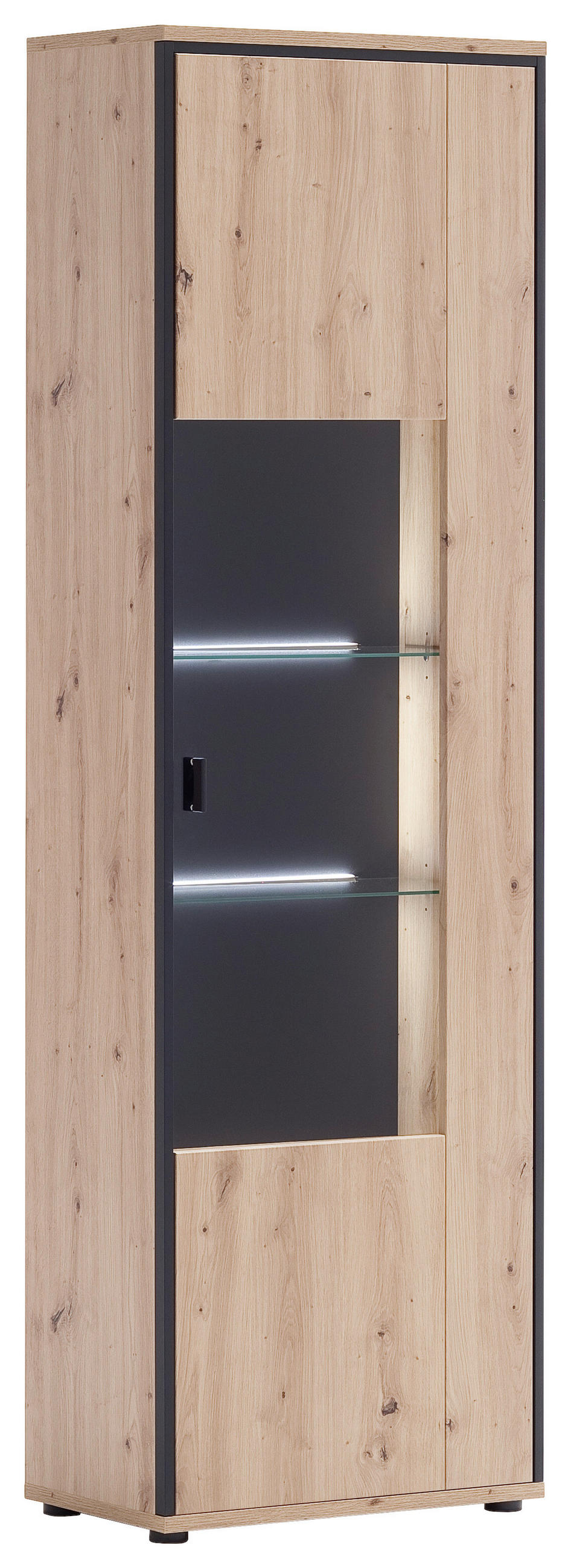 VITRINE  in Anthrazit, Klar, Eichefarben - Klar/Eichefarben, Design, Glas/Holzwerkstoff (63/210/38cm) - MID.YOU
