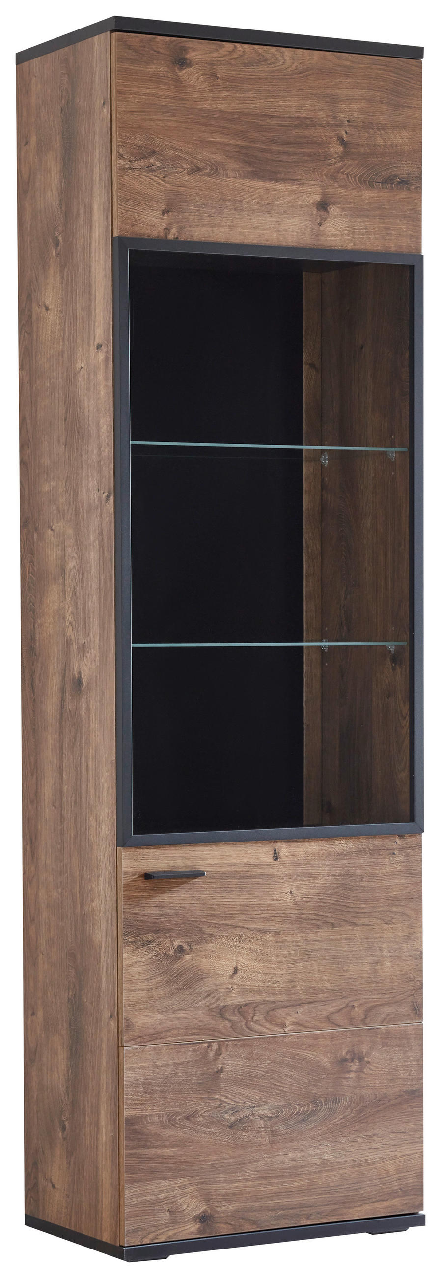 VITRINE in Eichefarben, Dunkelgrau  - Dunkelgrau/Eichefarben, KONVENTIONELL, Glas/Holzwerkstoff (60/206/37cm) - Cantus