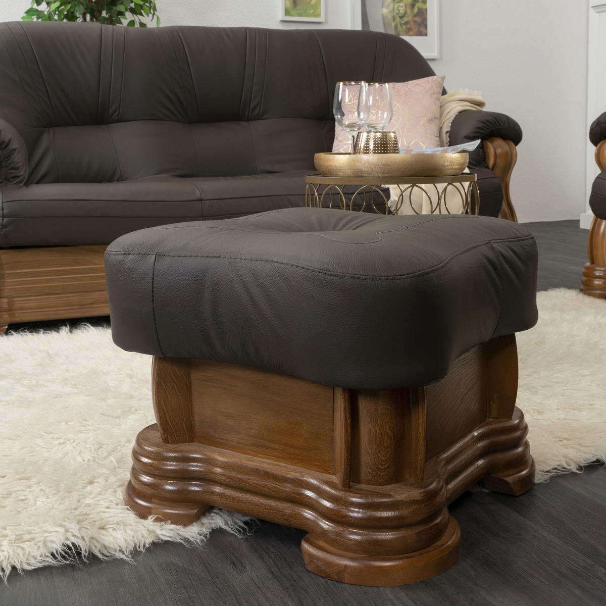 3-SITZER-SOFA in Echtleder Braun  - Eichefarben/Braun, Konventionell, Leder/Holz (195/95/94cm) - Max Winzer