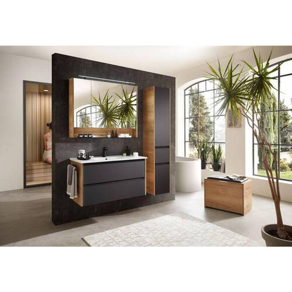 Thumbnail - Sadena Spiegelschrank Palermo, Schwarz, Eiche, Metall, 6 Fächer, 103.2x85.3x17 cm, Made in Germany, Soft-Close-System, B...