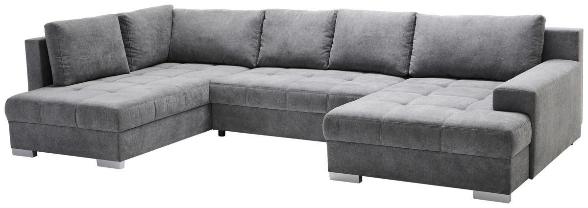 WOHNLANDSCHAFT Dunkelgrau Velours  - Chromfarben/Dunkelgrau, KONVENTIONELL, Kunststoff/Textil (198/363/170cm) - Hom`in