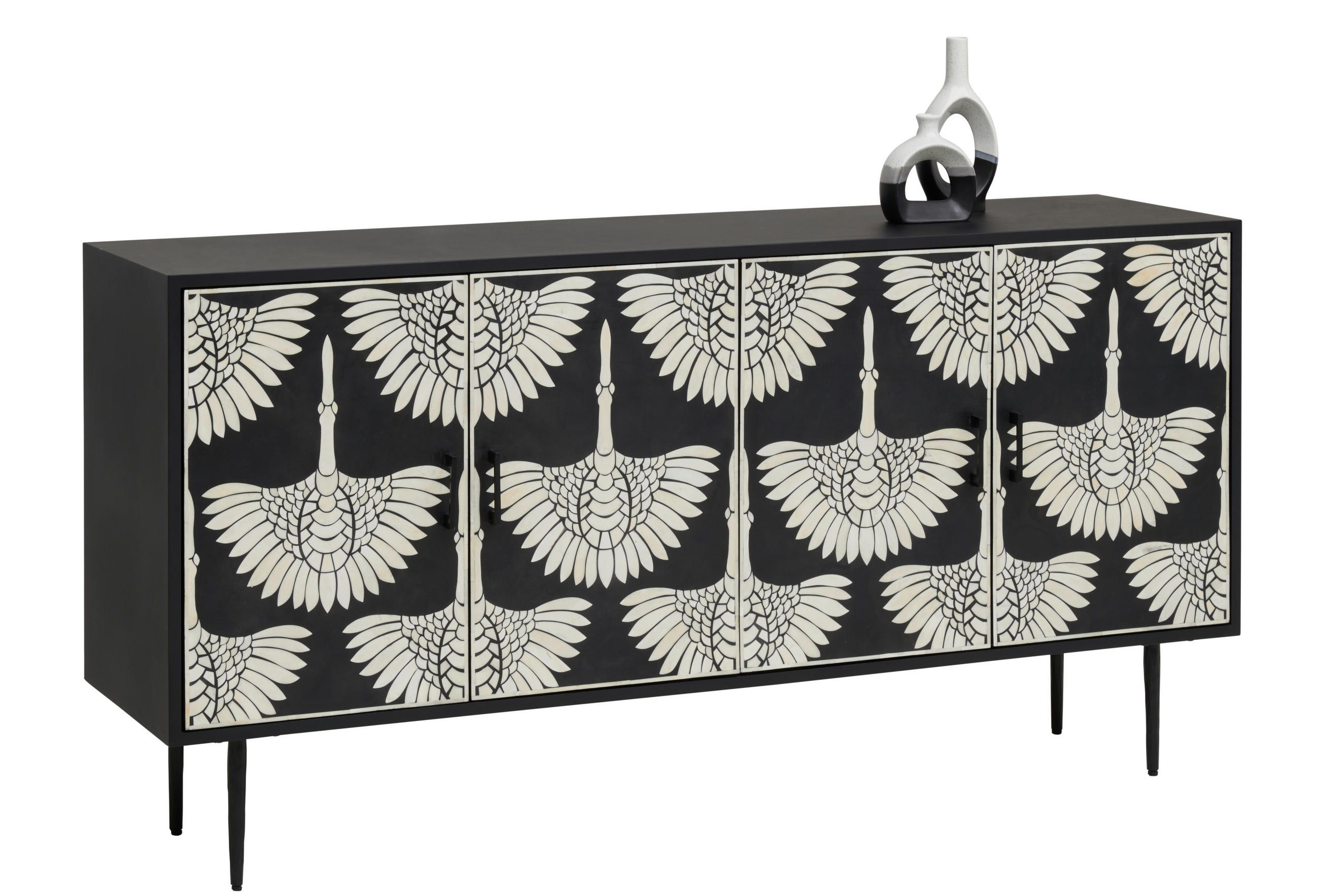 SIDEBOARD  160/80/40 cm  - svart/naturfärgad, Lifestyle, metall/trämaterial (160/80/40cm) - Ambia Home