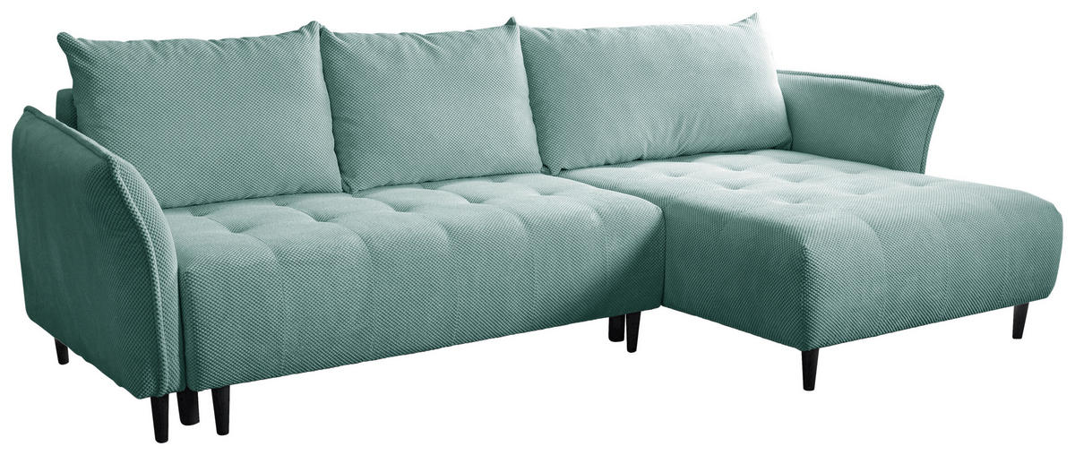 ECKSOFA MONTE CARLO Mintgrün Struktur, Plüsch  - Schwarz/Mintgrün, Trend, Textil (290/160cm) - MID.YOU