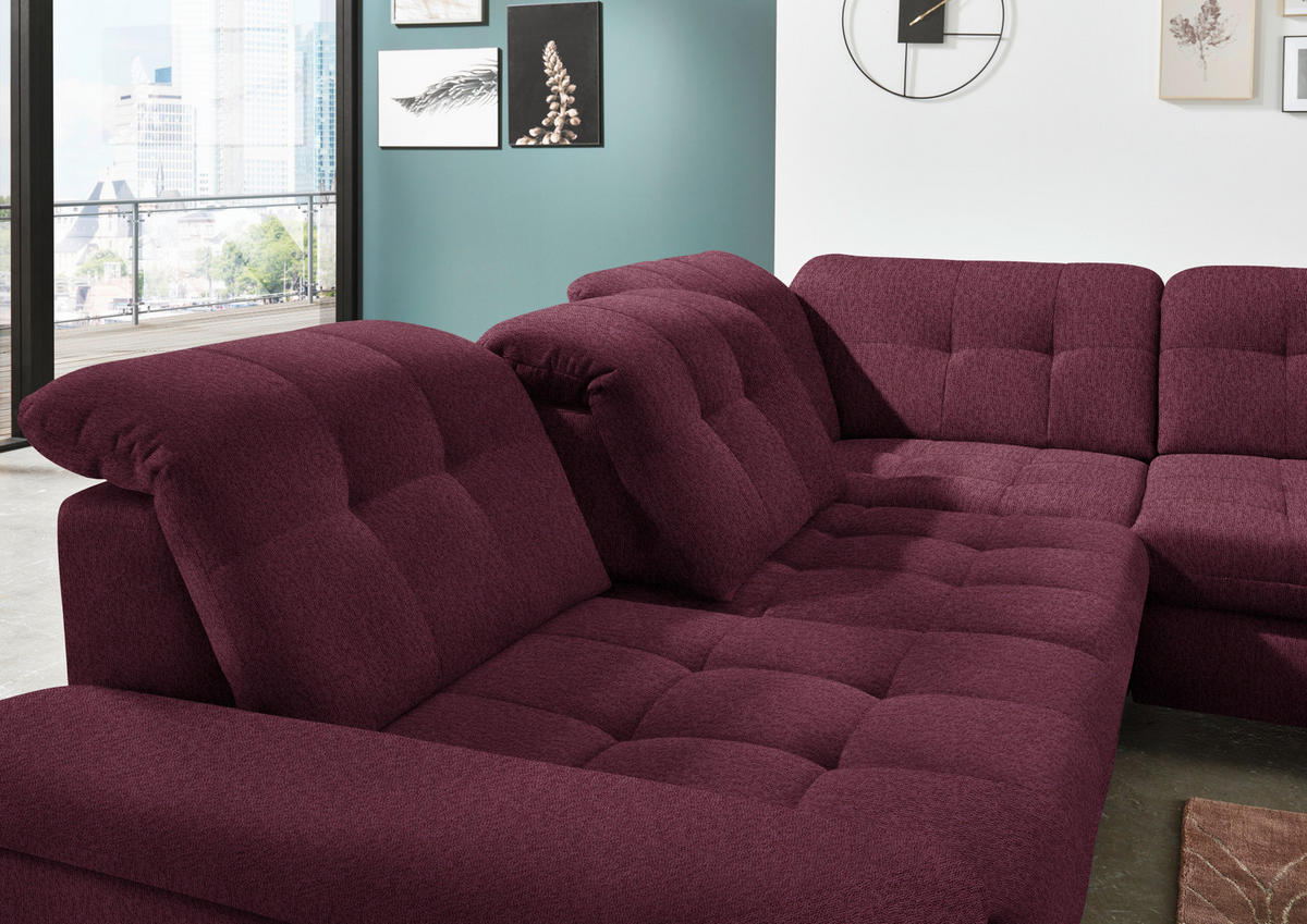 ECKSOFA in Chenille Aubergine  - Chromfarben/Aubergine, Design, Textil/Metall (310/260cm) - Beldomo Speed